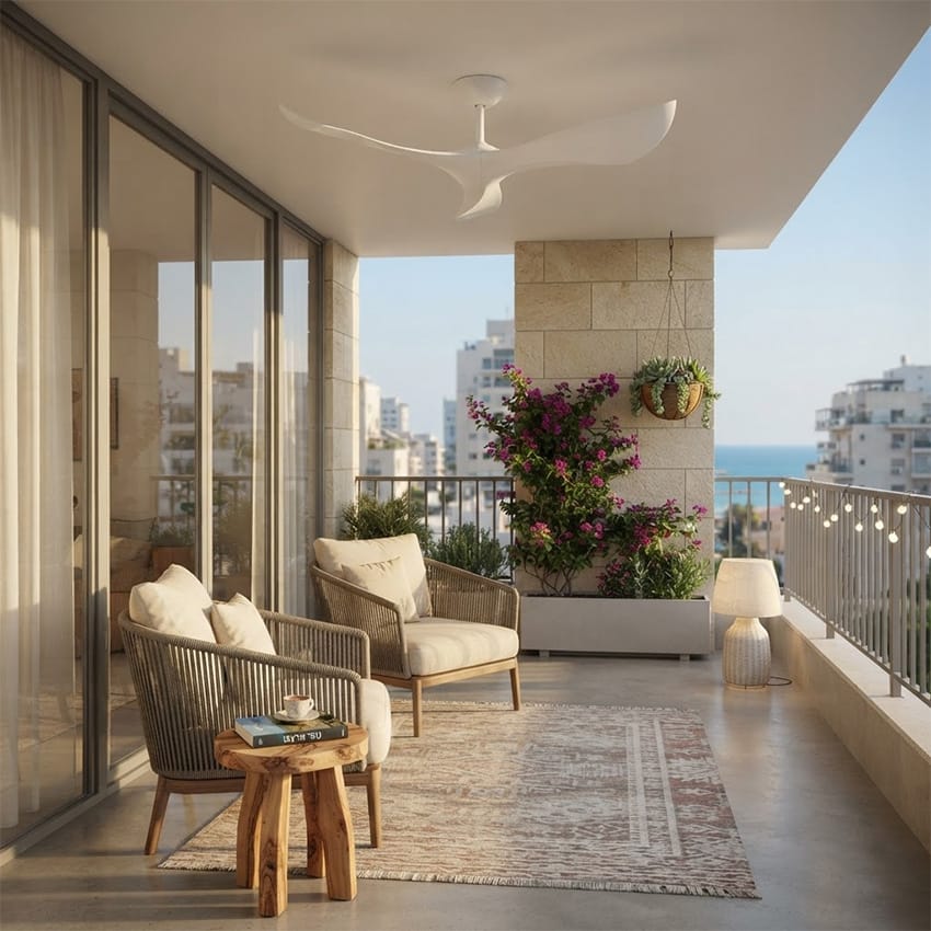 מאוורר תקרה SPAZIO לבן לפרגולה כולל WIFI מאוורר תקרה SPAZIO לבן לפרגולה כולל WIFI