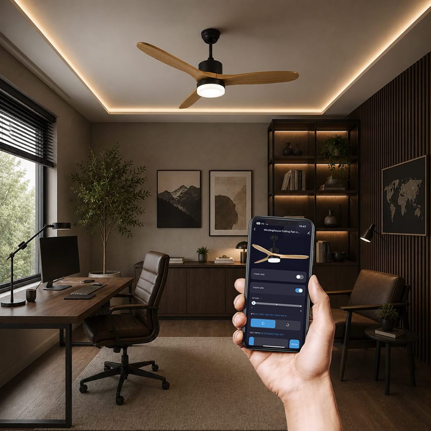 NTP-SW42-BKWD-LED-app מאוורר תקרה SWAN WIFI לבן עם שליטה באפליקציה