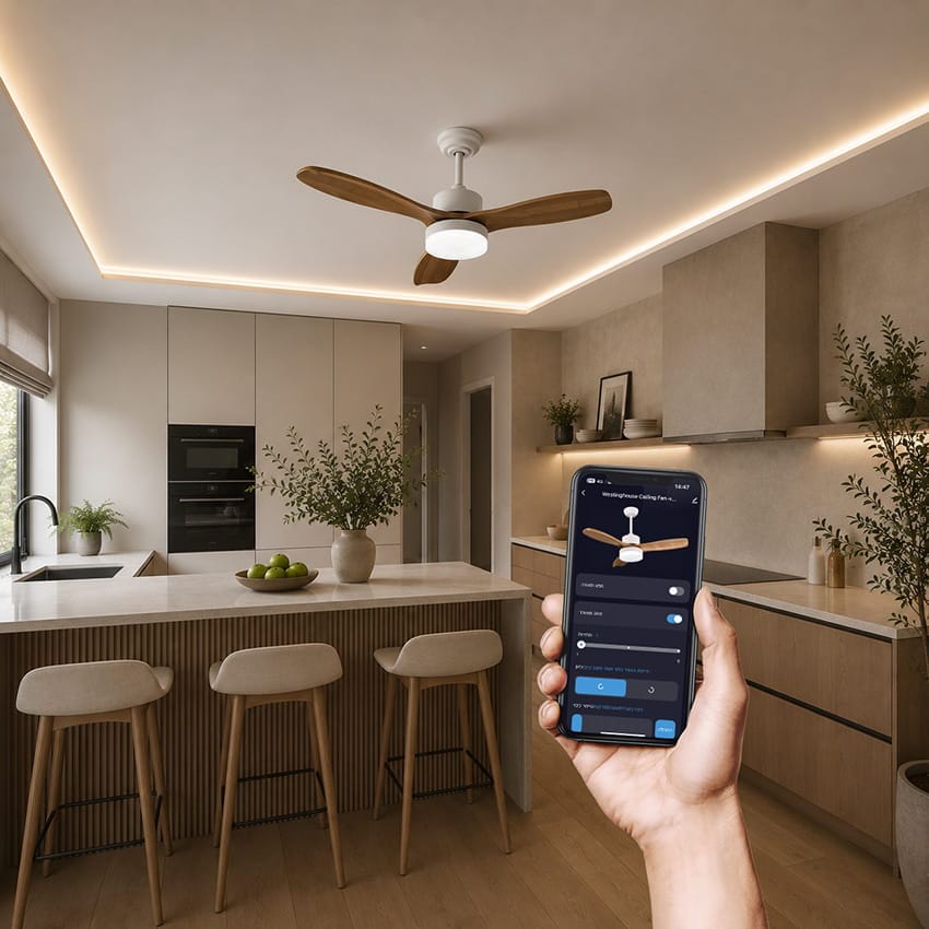NTP-SW42-WHWD-LED-app מאוורר תקרה SWAN WIFI לבן עם שליטה באפליקציה