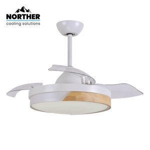 מאוורר תקרה 42" TULIP לבן/עץ עם כנפיים שקופות נפתחות כולל שלט ותאורה