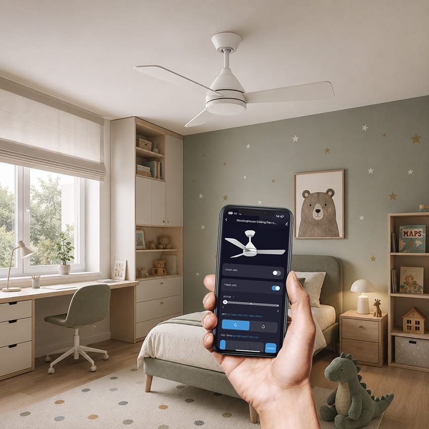 מאוורר תקרה YOUNG WIFI לבן עם שליטה באפליקציה